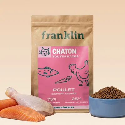 Paquet de croquettes pour chaton Franklin au poulet, saumon et carotte